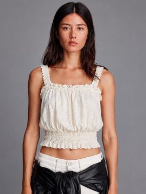 Marine Layer Dylan Smocked Tank Top Off White S NWOT